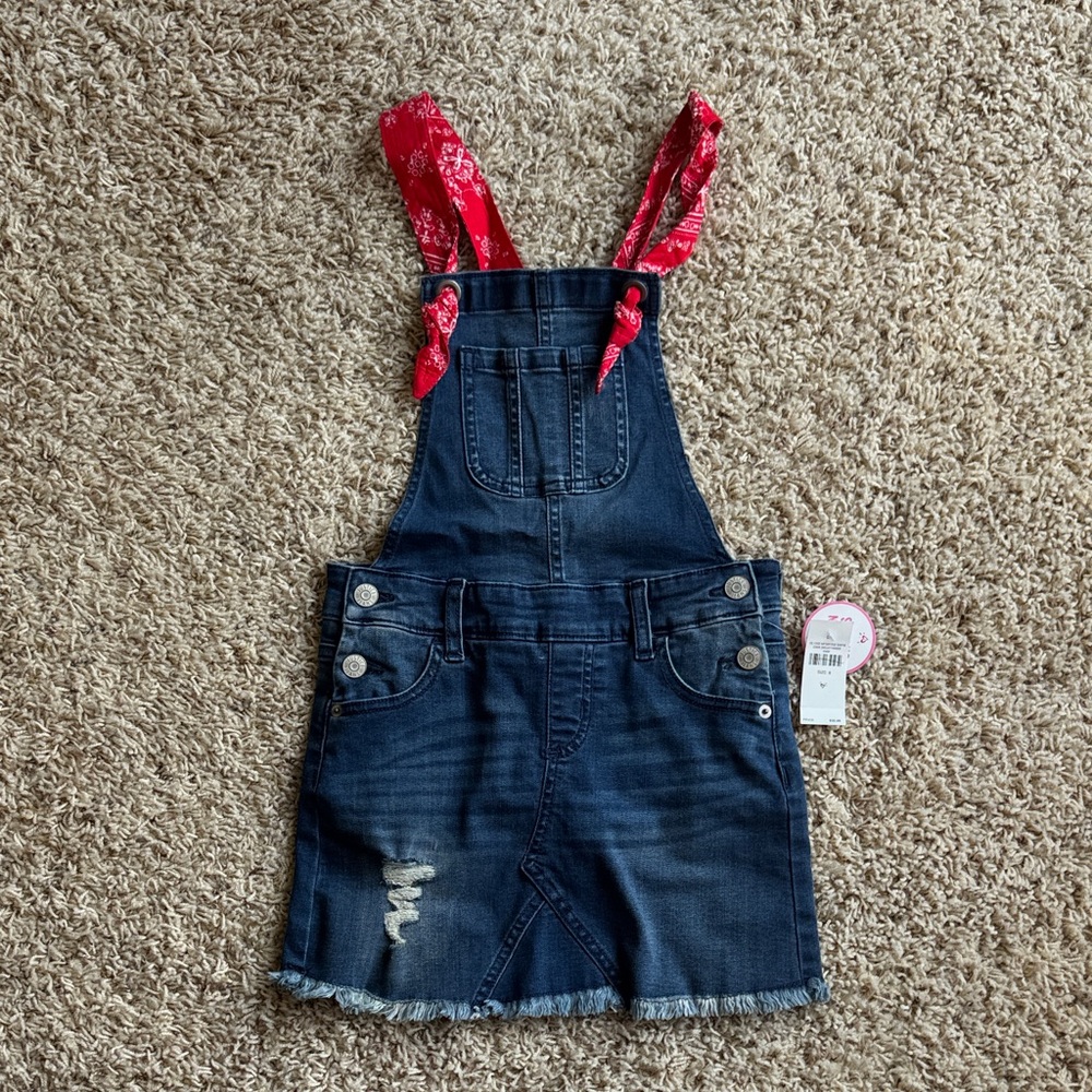 Justice Denim Overall Skirt with Red Straps